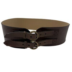 Coldwater Creek Wide Brown Leather Waist Belt Double Buckle Boho Western Small